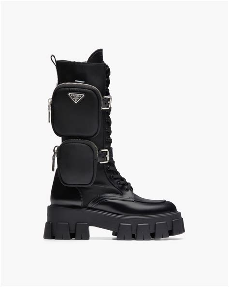 monolith brushed rois leather and nylon boots prada|prada monolith leather shoes.